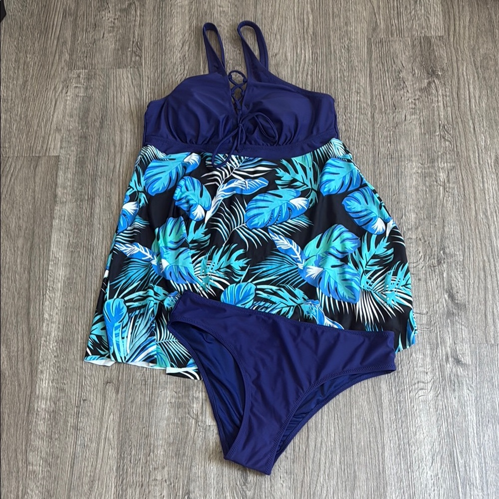 Blue and Green Bikini with Tropical Print